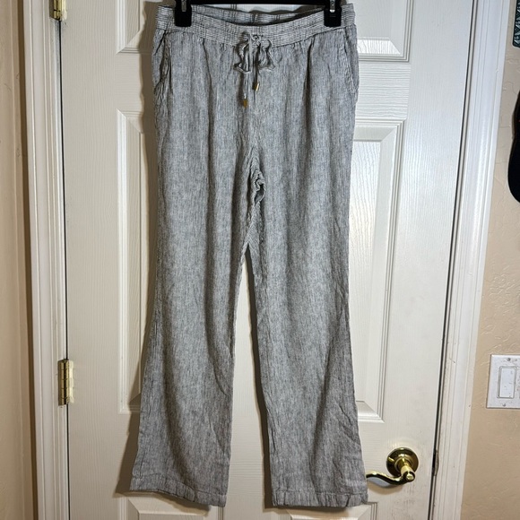 Ellen Tracy linen blend Grey &‎ White striped light weight pants Size small - Picture 1 of 9